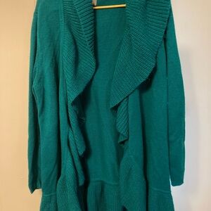 Miss Tina Teal Ruffled Cardigan